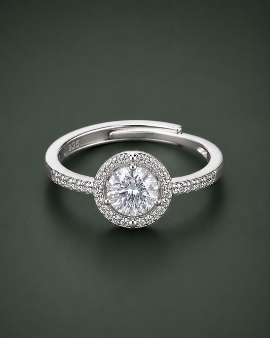 925 sterling silver halo solitaire adjustable ring