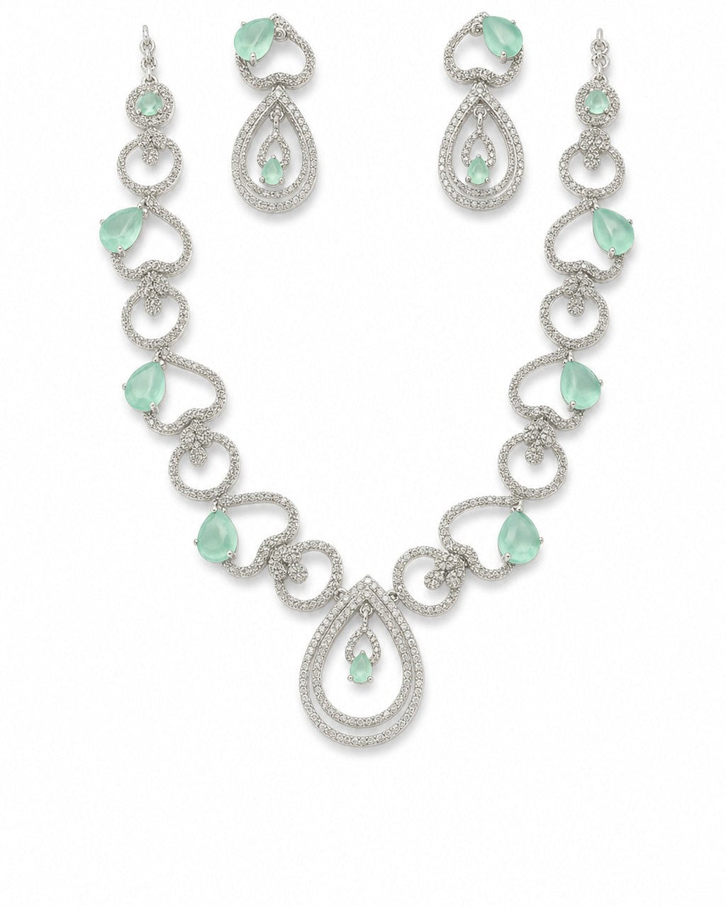 Seafoam Chalcedony Paisley Teardrop Necklace & Earrings Set - 1098_hero