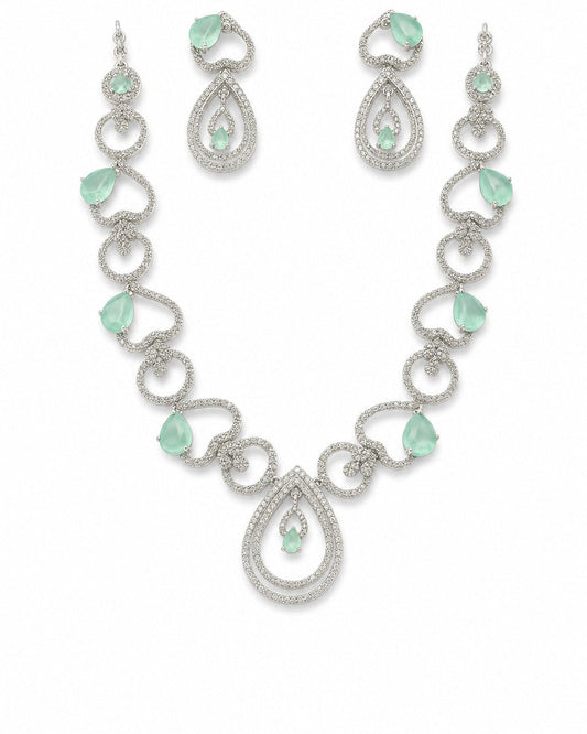 Seafoam Chalcedony Paisley Teardrop Necklace & Earrings Set - 1098_hero