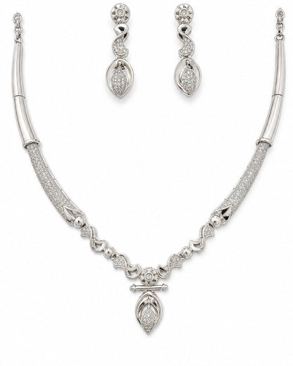 Pavé Leaf Drop Necklace & Earrings Set in 925 Silver - 1141_hero