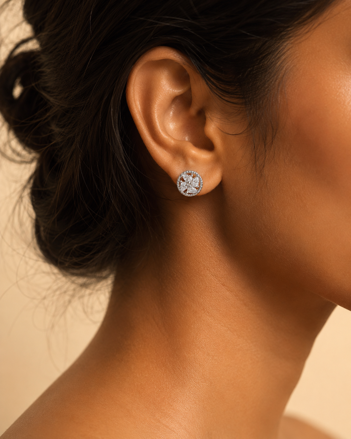 Marquise CZ Floral Cluster Round Stud Earrings for Women