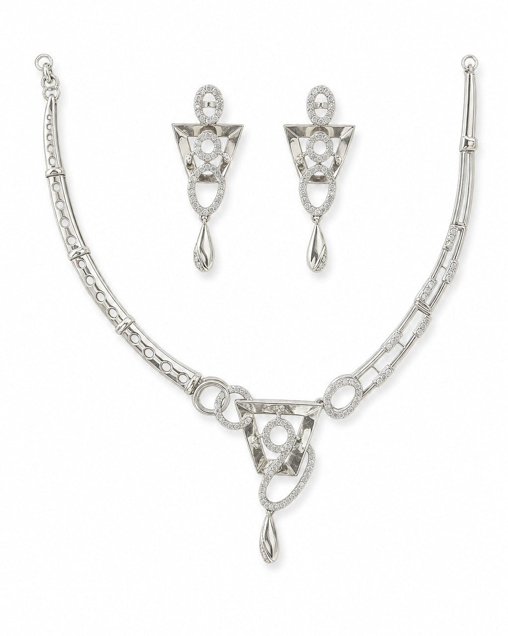 Geometric Art Deco Necklace & Earring Set with CZ Accents - 1314_hero