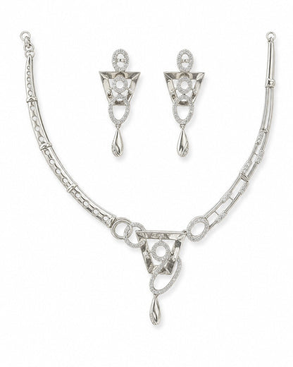 Geometric Art Deco Necklace & Earring Set with CZ Accents - 1314_hero
