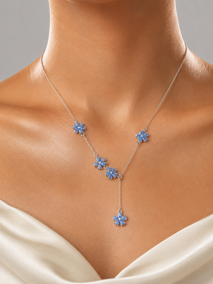 925 Sterling Silver Blue Flower CZ Y-Lariat Necklace