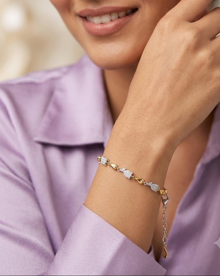 Woman wearing a bracelet with a blurred background