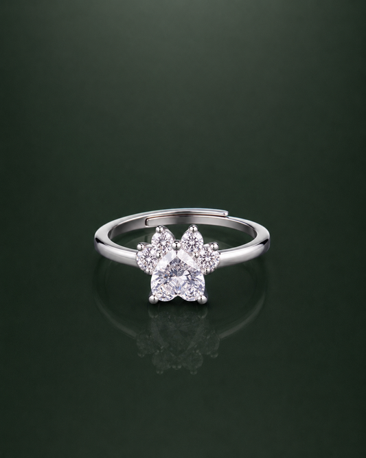 925 sterling silver paw print CZ adjustable ring for women