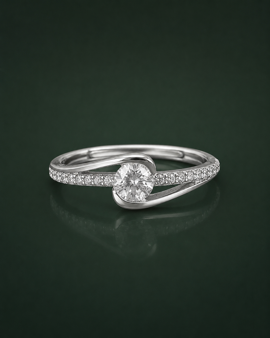 925 sterling silver crossover adjustable ring with brilliant-cut solitaire