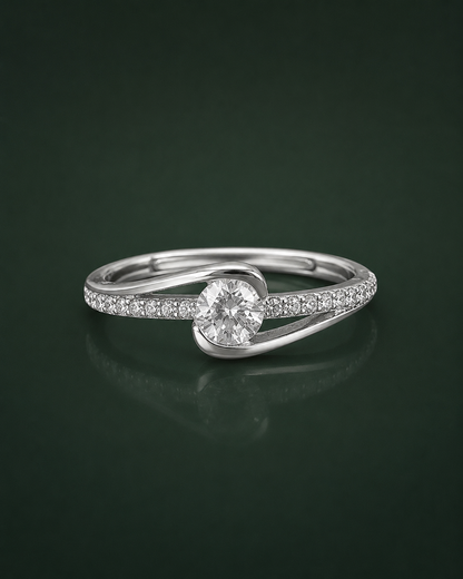 925 sterling silver crossover adjustable ring with brilliant-cut solitaire