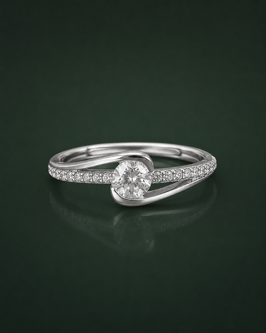 925 sterling silver crossover adjustable ring with brilliant-cut solitaire