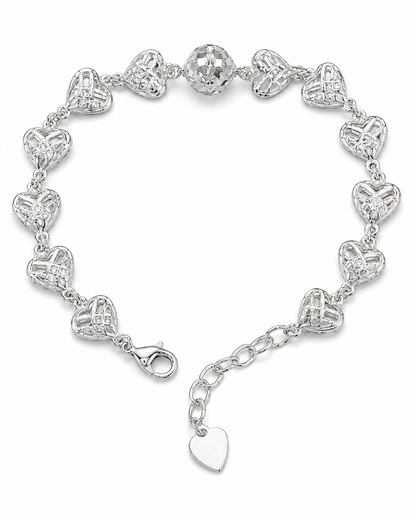 Lattice Heart Filigree Bracelet with Crystal Sphere Accent