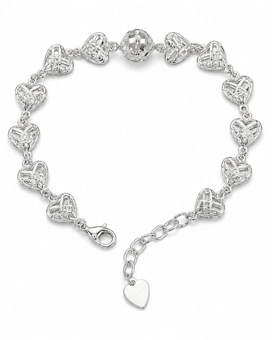 Lattice Heart Filigree Bracelet with Crystal Sphere Accent