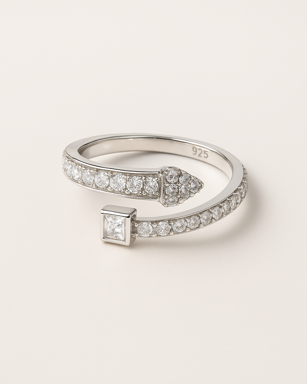 Silver ring with diamond accents 