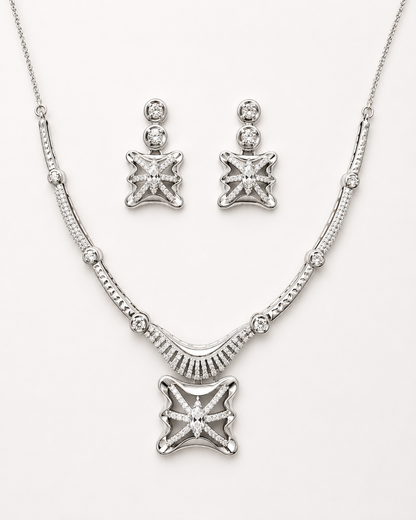 CZ Diamond Butterfly Pendant Necklace & Earrings Set