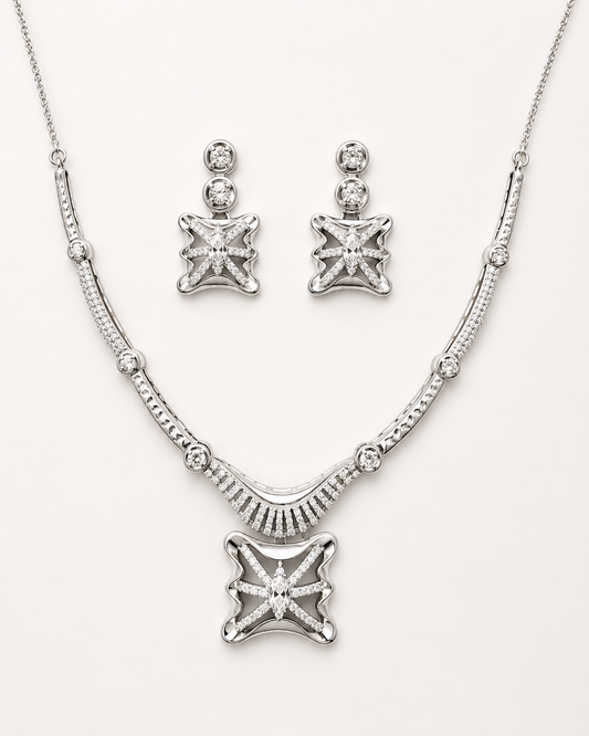 CZ Diamond Butterfly Pendant Necklace & Earrings Set