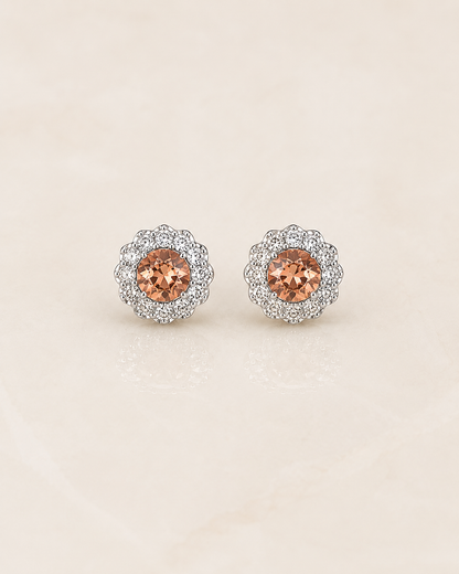 Peach Topaz CZ Halo Stud Earrings
