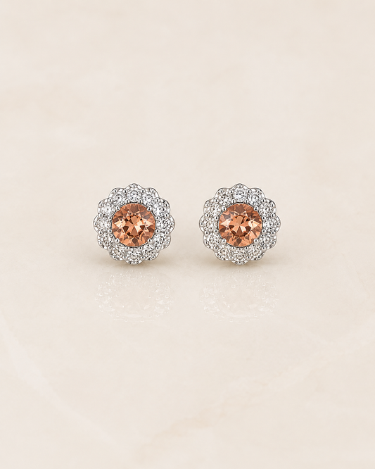Peach Topaz CZ Halo Stud Earrings