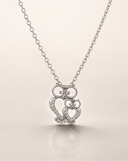 Owl Chain Pendant – Mother & Baby Owl Design with Heart Detailing