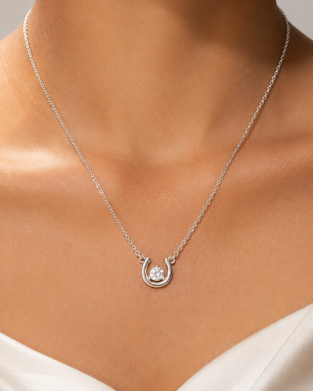 Horseshoe CZ Solitaire Pendant Necklace