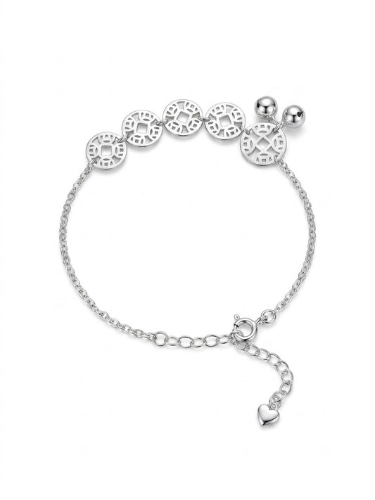 Antique Coin Disc Bracelet with Charm Bells