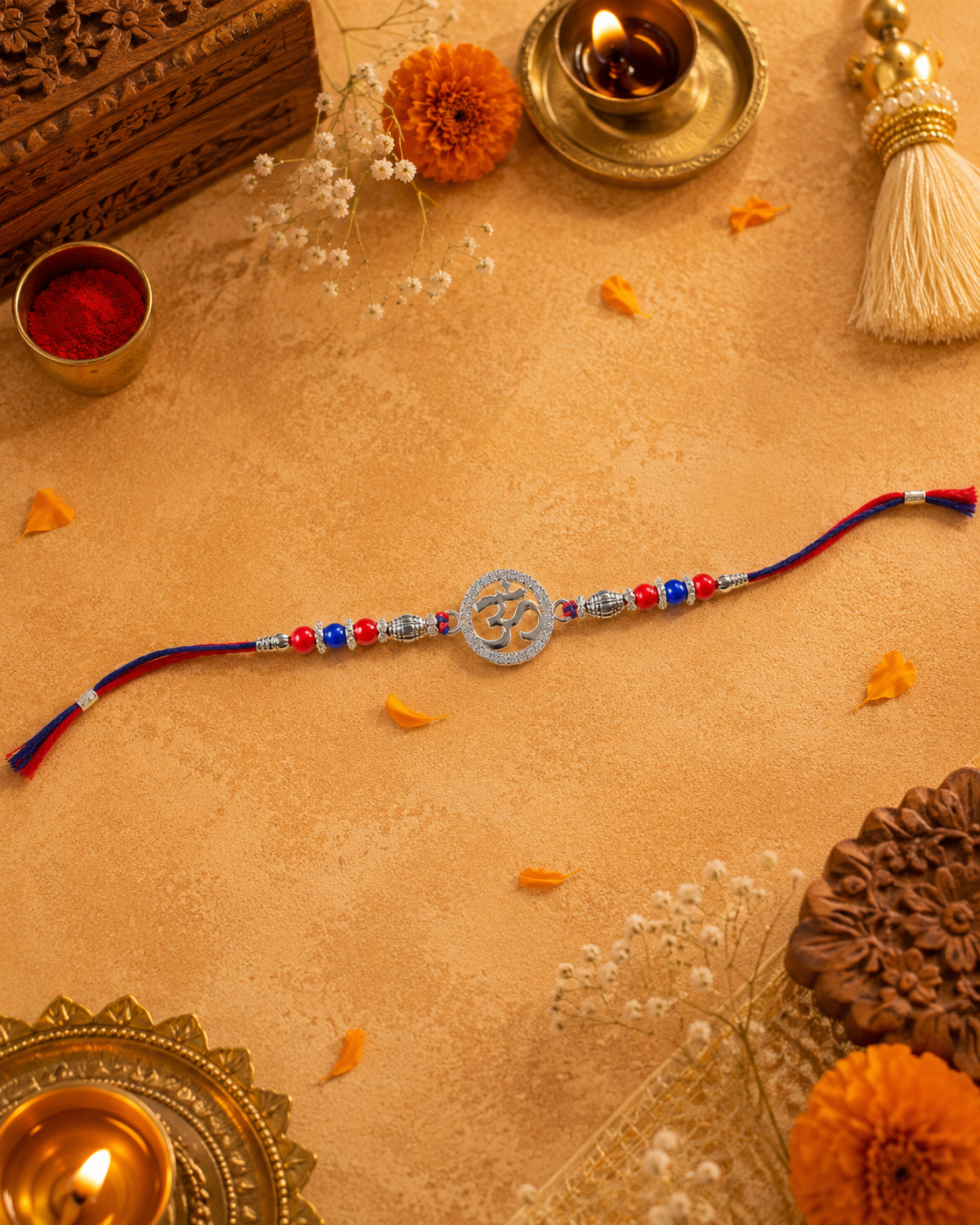 925 sterling silver Om Rakhi bracelet with CZ halo