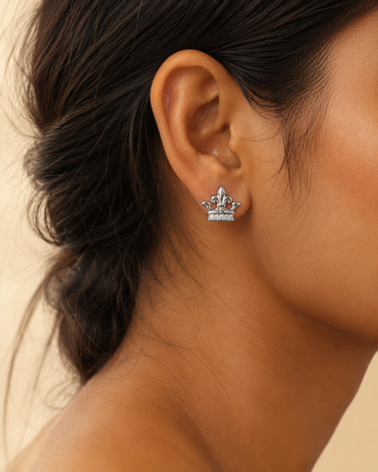 Regal Tiara Silver Stud Earrings