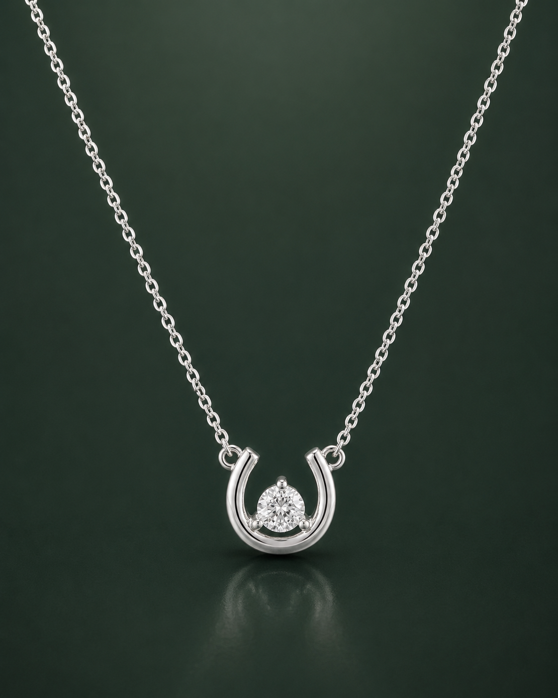 Horseshoe CZ Solitaire Pendant Necklace