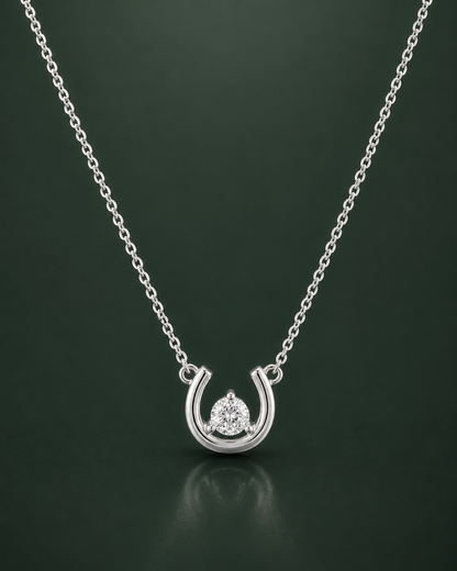 Horseshoe CZ Solitaire Pendant Necklace