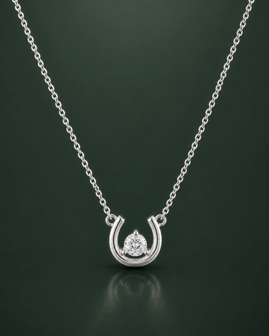925 sterling silver horseshoe CZ solitaire pendant necklace