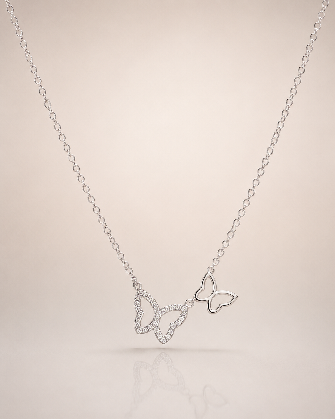 Silver Dual Butterfly Necklace