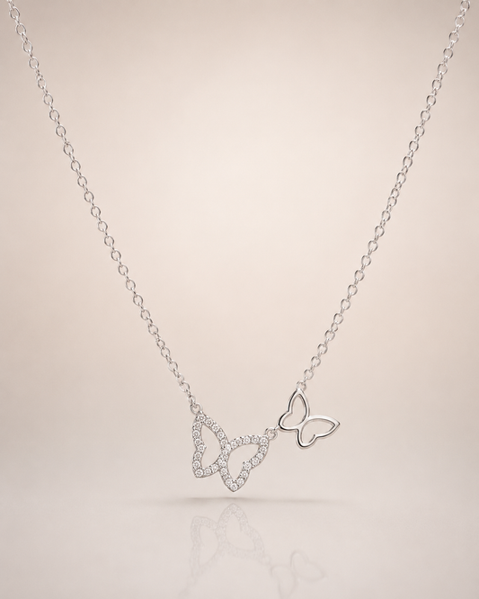 Silver Dual Butterfly Necklace