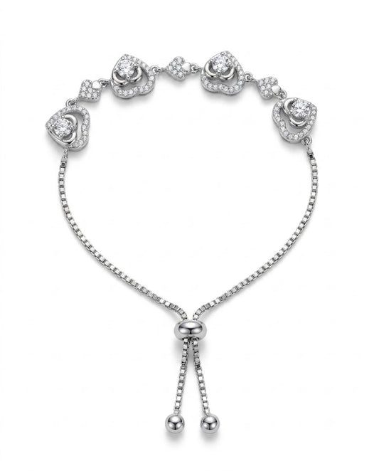 Adjustable Love Charm Sterling Silver Heart Bracelet