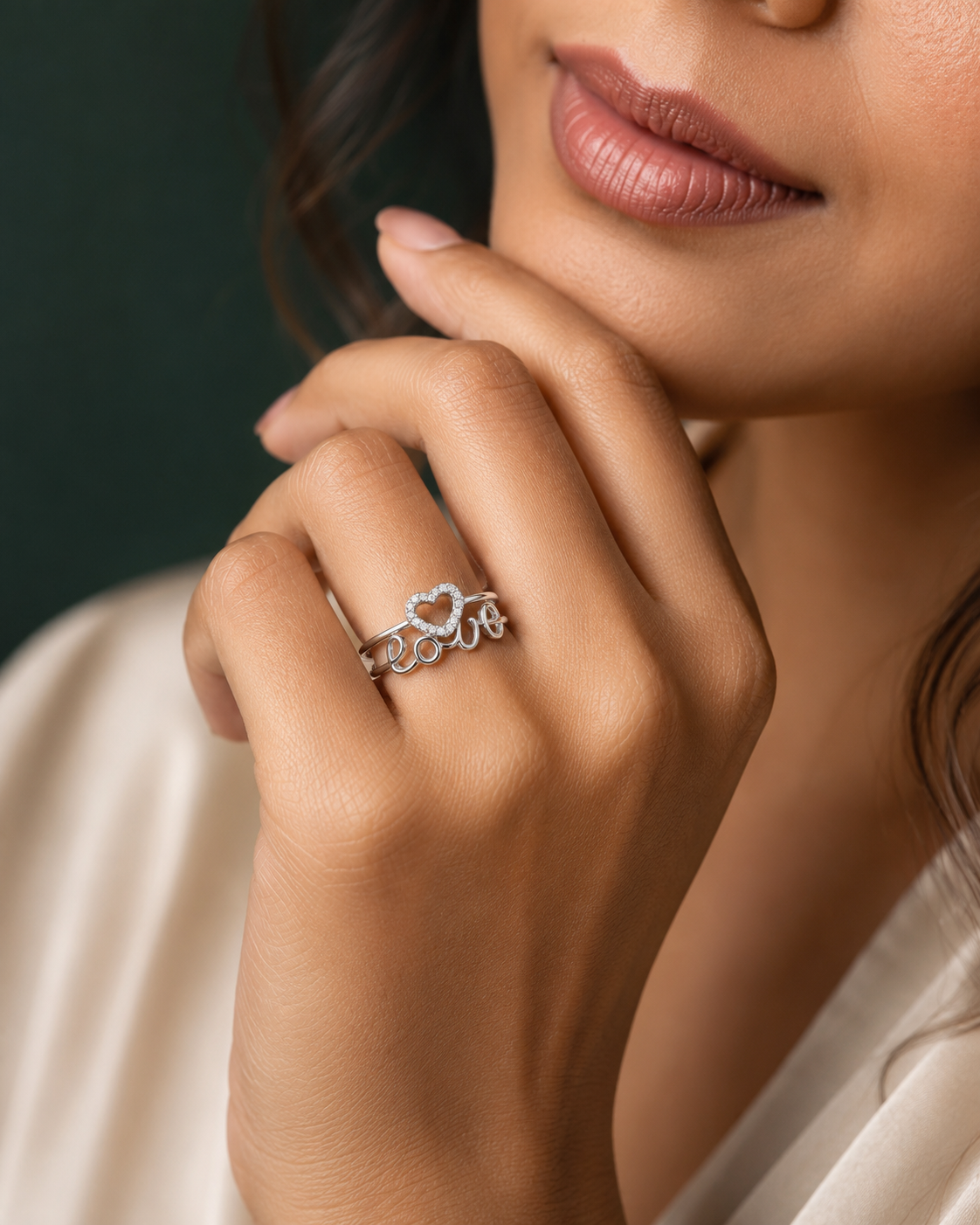 925 sterling silver love heart open adjustable ring
