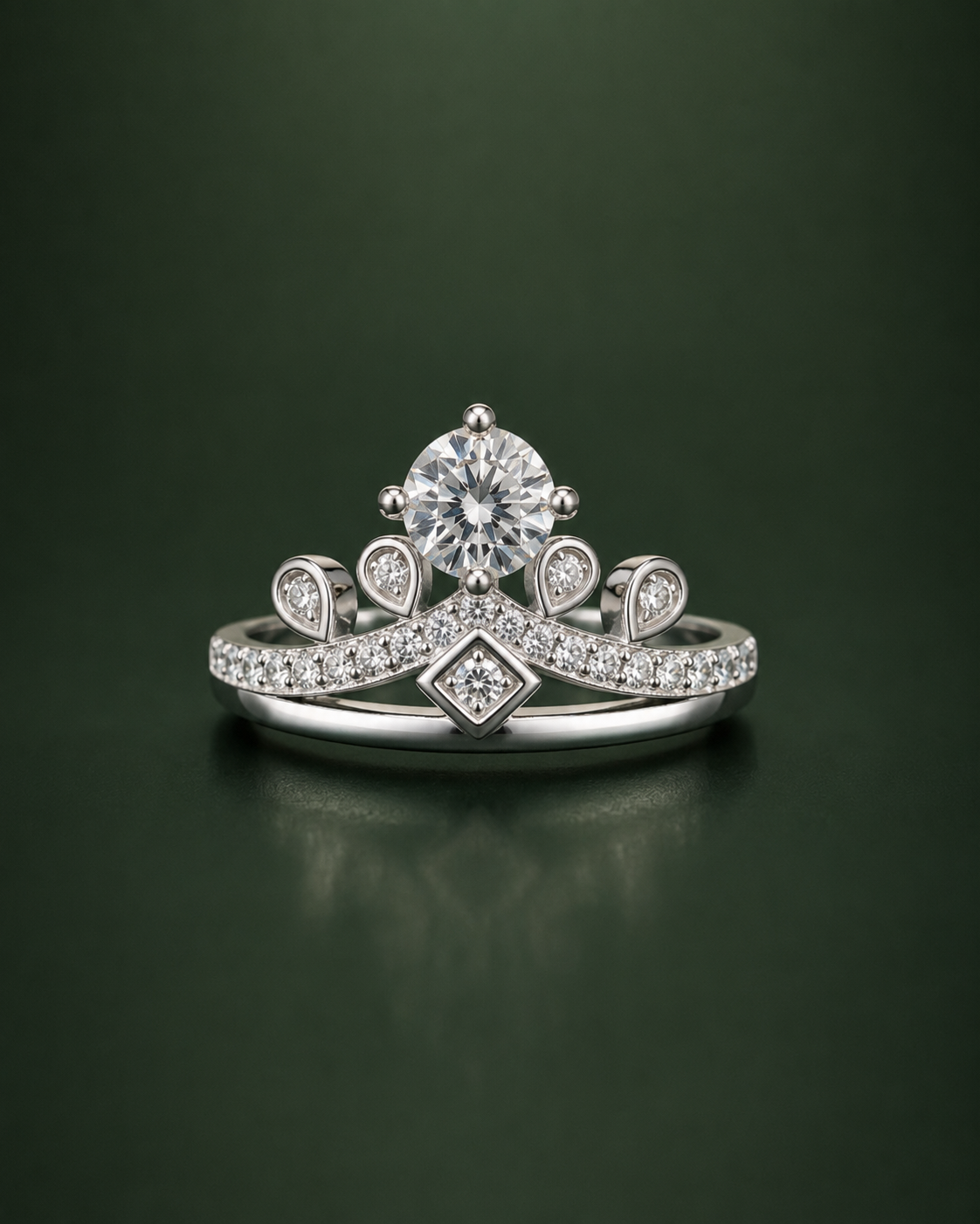 Tiara Crown Adjustable Ring for Women | CZ Solitaire Promise Ring