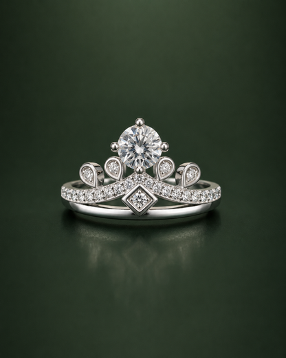 Tiara Crown Adjustable Ring for Women | CZ Solitaire Promise Ring
