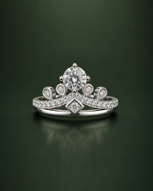 925 sterling silver tiara crown adjustable ring