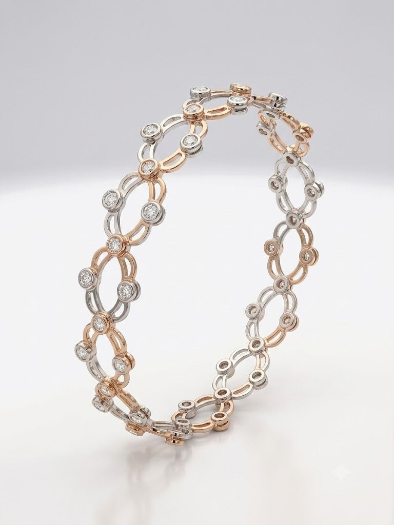 Two-toned bracelet with interlocking links on a light gray background