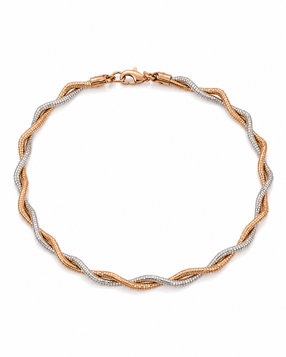 Two-Tone Rose Gold & Silver Twisted Snake Chain Bracelet