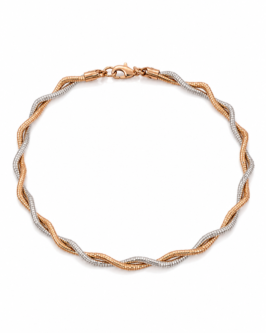 Two-Tone Rose Gold & Silver Twisted Snake Chain Bracelet