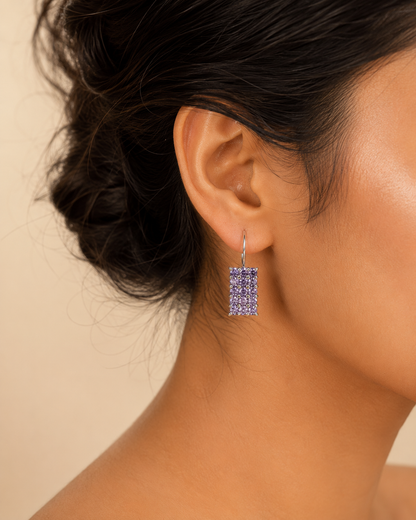 Purple Amethyst Stone Rectangular Drop Earrings