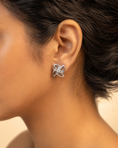 CZ Pinwheel Windmill Floral Stud Earrings for Women