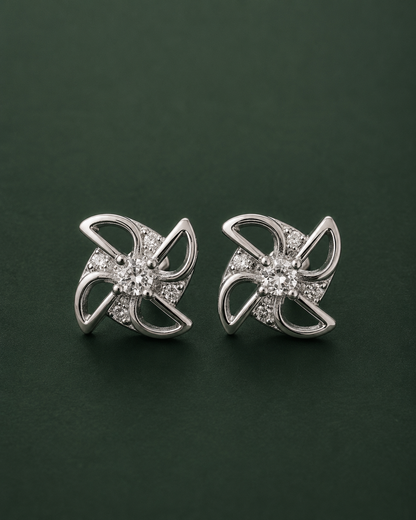 CZ Pinwheel Windmill Floral Stud Earrings for Women