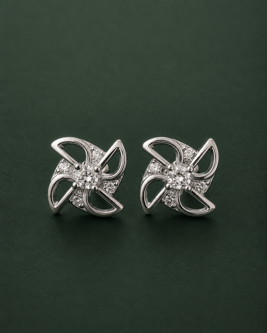CZ Pinwheel Windmill Floral Stud Earrings for Women