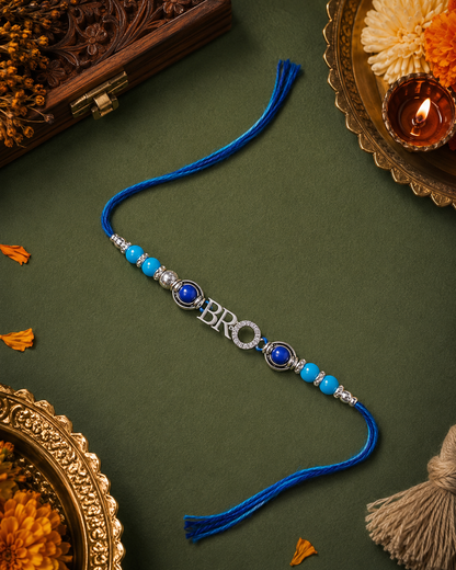 'BRO' Rakhi with Protective Evil Eye and CZ Crystals