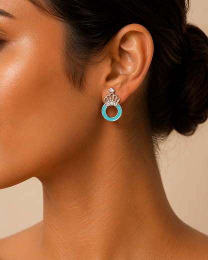 Turquoise Enamel Silver Stud Earrings