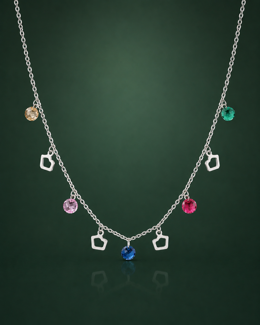 Multicolour crystal charm pendant necklace in 925 sterling silver for women