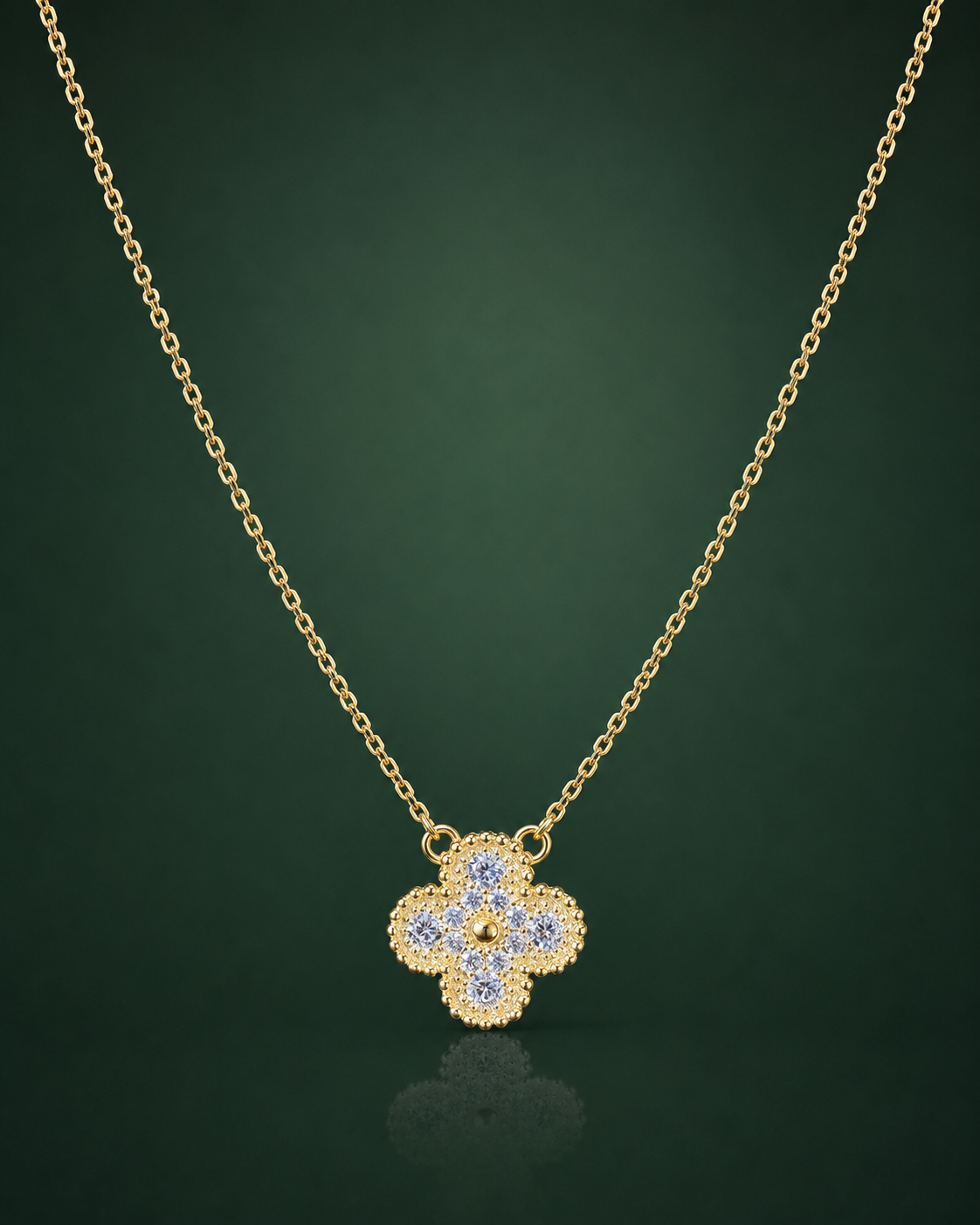 Clover Flower Pendant Necklace for Women | Gold Finish CZ Necklace