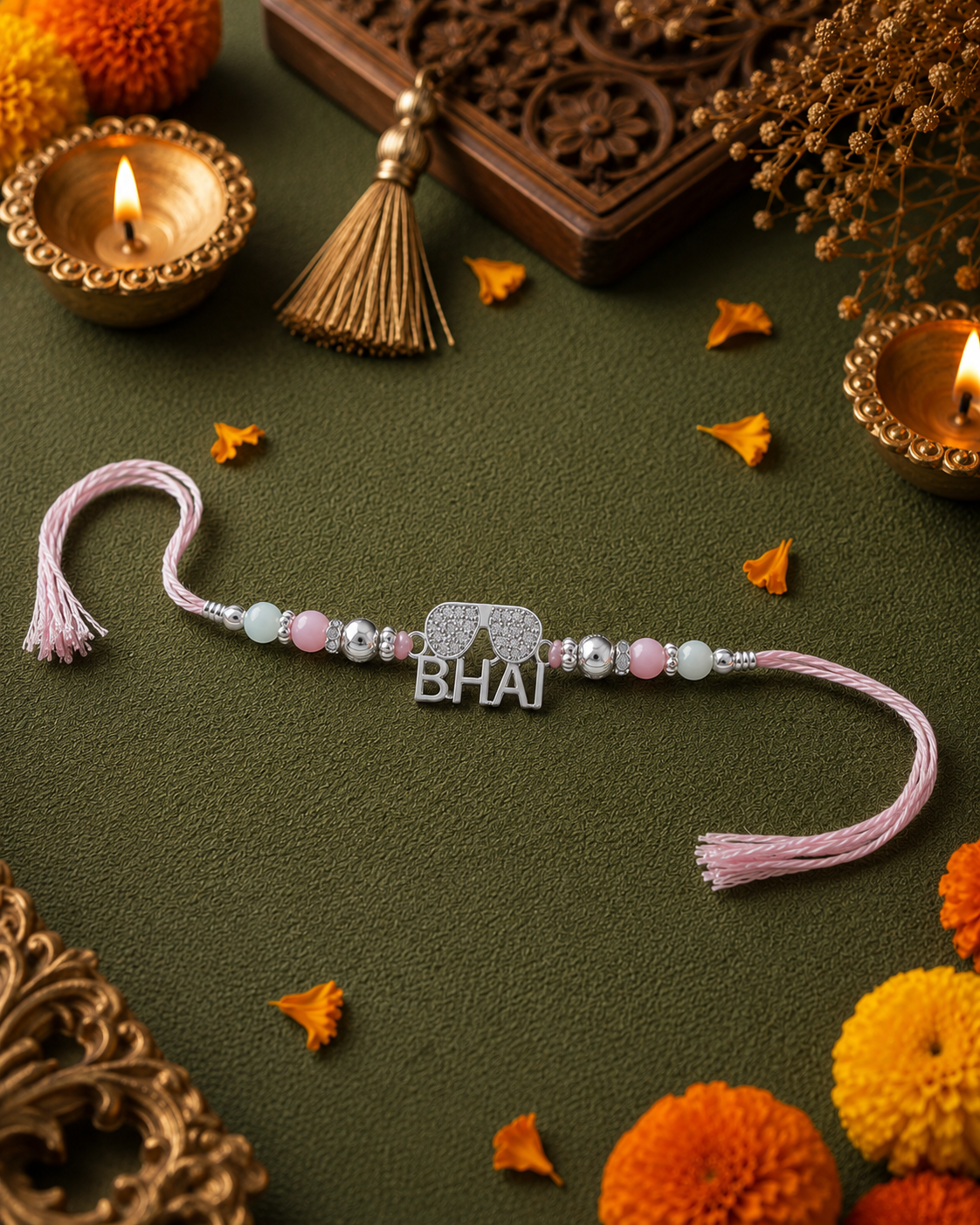 'BHAI' Sunglasses CZ Studded Pastel Rakhi