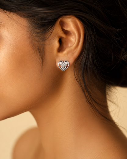 Nested Heart Diamond Look Earrings
