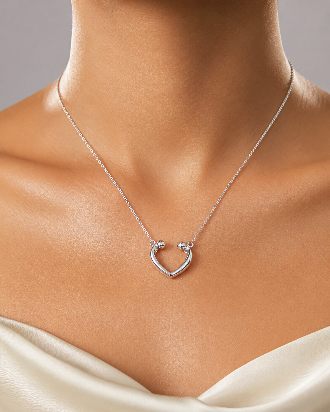 925 Sterling Silver Open Embrace Heart Pendant Necklace