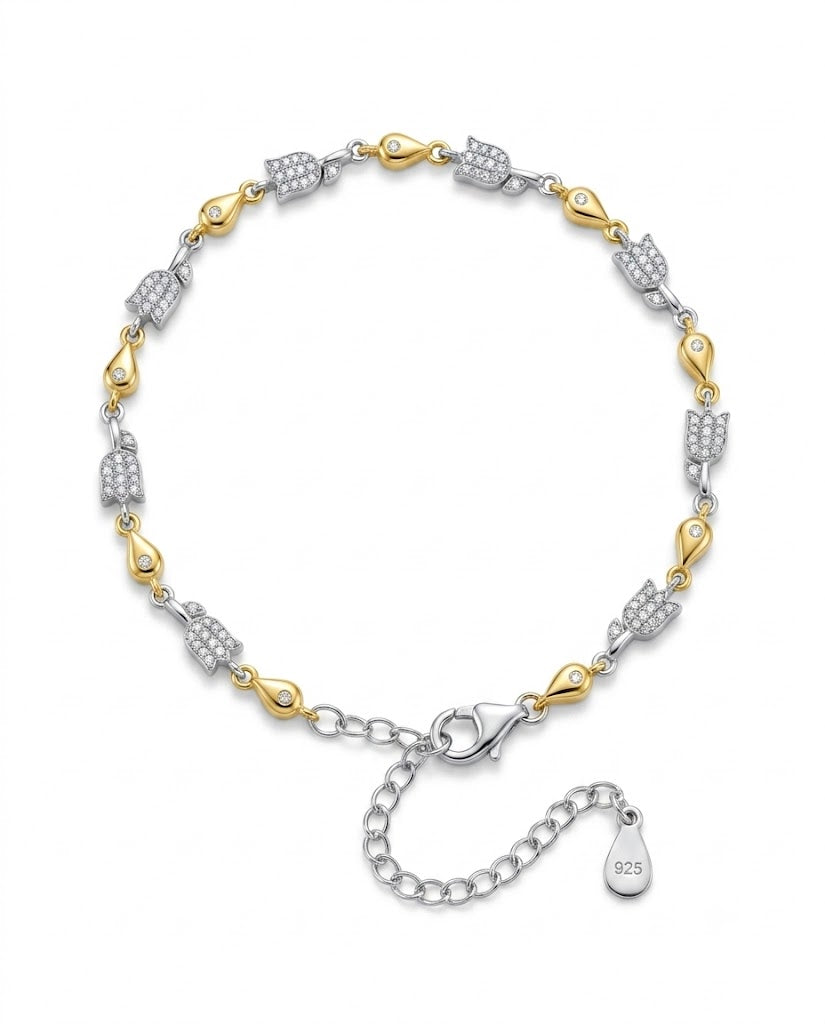 Two-Tone Tulip Bracelet with Sparkling CZ Stones